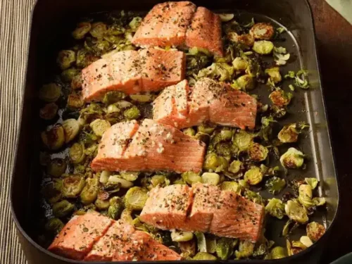 Сьомга с Чесън и Брюкселско Зеле