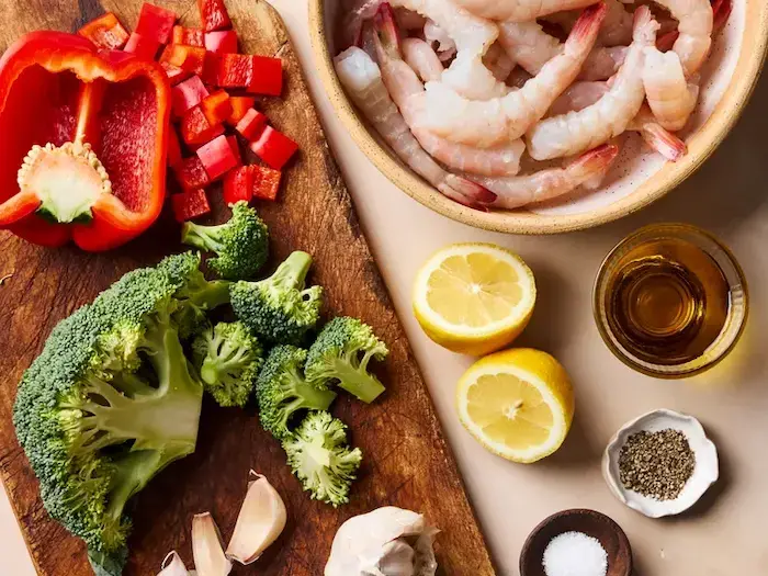 Съставки - Чеснови Скариди с Броколи на Тиган